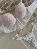 CONJUNTO VERMELHO/NUDE TULE FLORAL COM BOJO ACOMPANHA CHOKER E CINTA LIGA PERSONALIZÁVEL