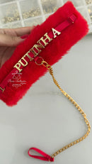 COLEIRA DE PELÚCIA VERMELHA PERSONALIZÁVEL